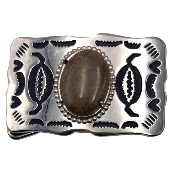 NATIVE TRIBAL real semi-precious gem stone embellished belt buckle (no leather) main image 8